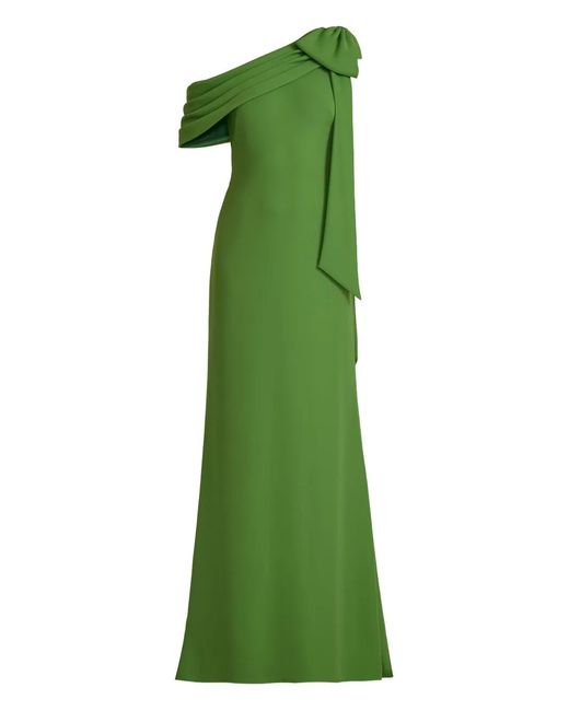 Tadashi Shoji Green Bow One-Shoulder Maxi Dress