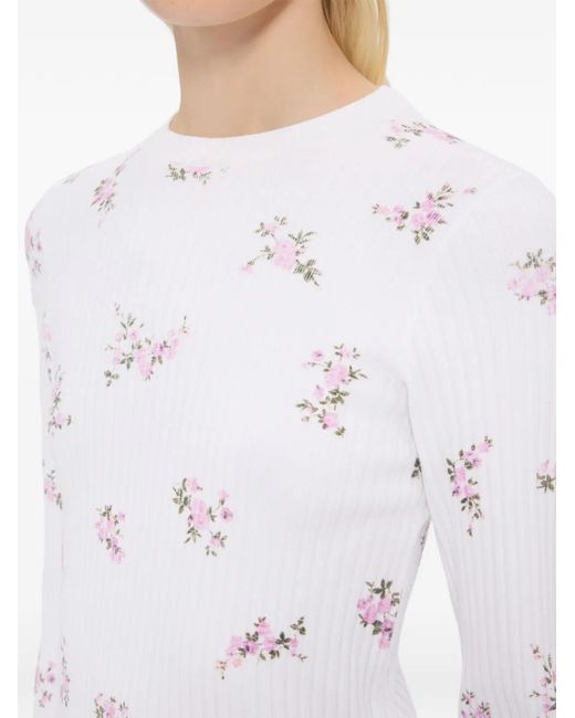 MSGM White Haut En Maille À Fleurs