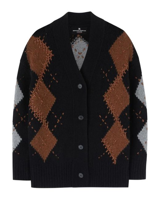 Ermanno Scervino Black Argyle-Pattern Cashmere Cardigan