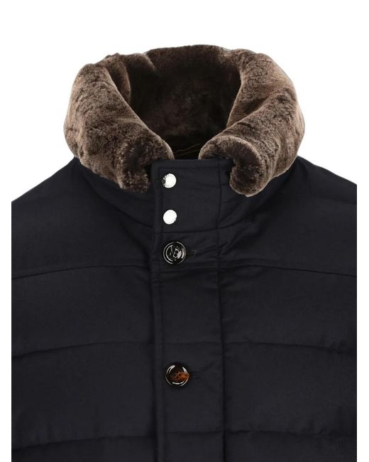 Moorer Blue Fur-Collar Quilted Jacket for men