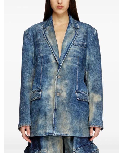 Blazer En Denim Tratado A Mano Con Efecto De Suciedad DIESEL de color Blue