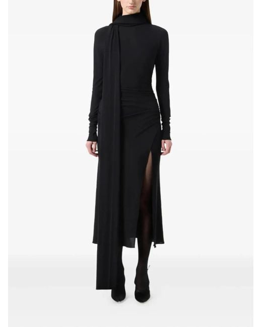Blumarine Black High-Neck Draped Midi Dress