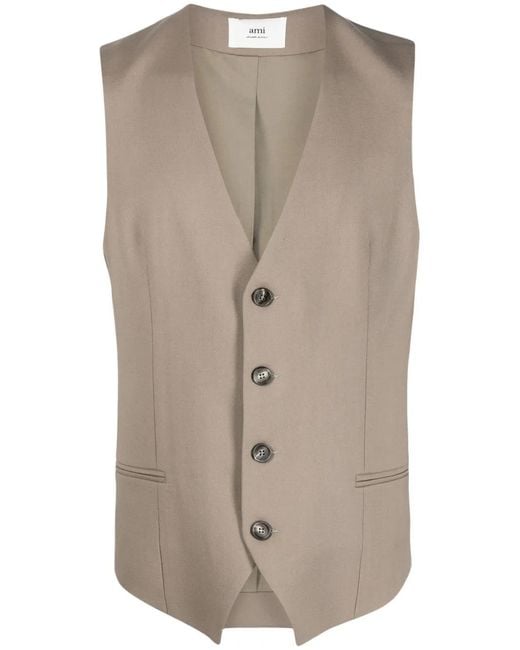 AMI Natural V-Neck Virgin Wool Waistcoat