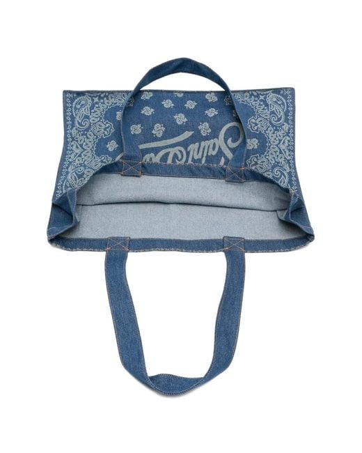 Mc2 Saint Barth Blue Paisley-Print Logo-Print Tote Bag
