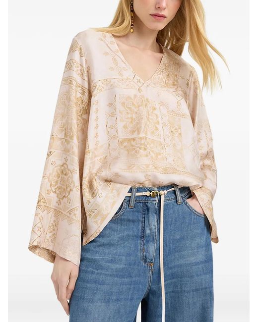 Momoní Natural Blouse Imprimée En Soie Mélangée