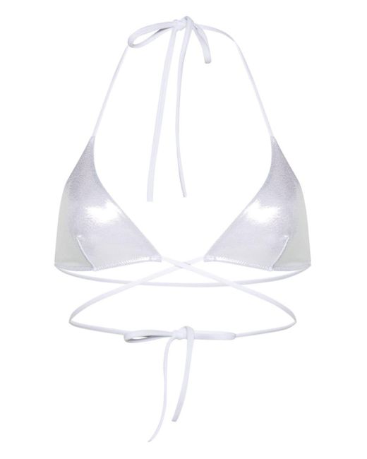 DSquared² White Metallic Halterneck Bikini Top