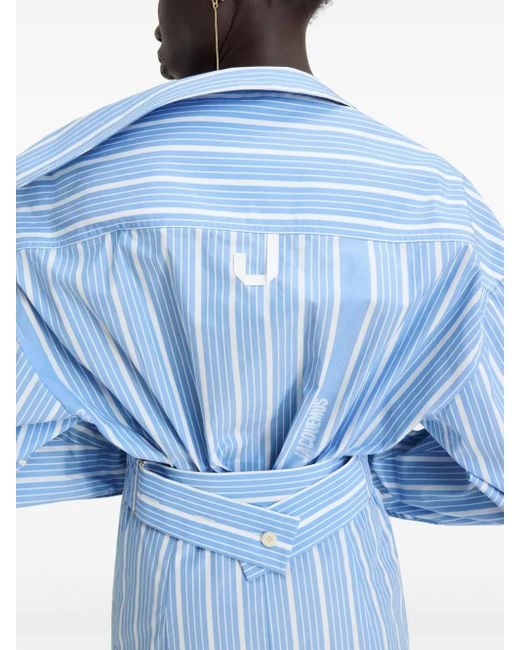 Jacquemus Blue Asymmetrical Striped Cotton Shirt Dress