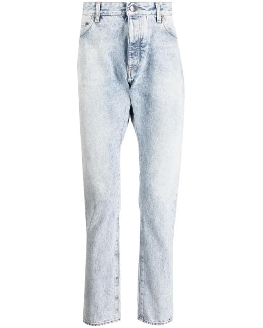 Palm Angels Blue Curved-logo Print Jeans for men