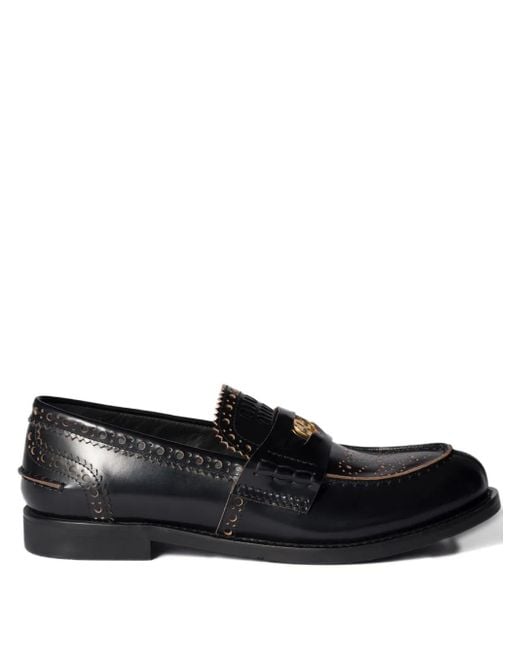 Miu Miu Black Perforated Coin-Detail Loafers