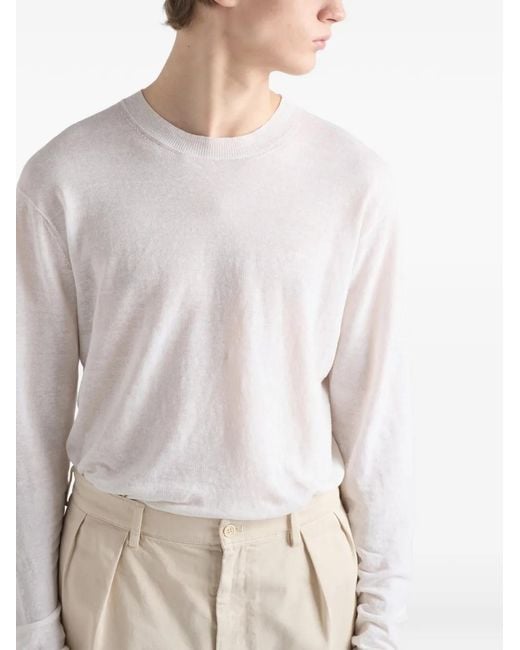 Prada White Long-Sleeved Linen And Silk Sweater for men
