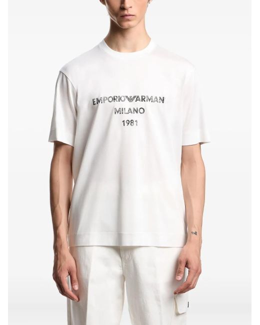 Emporio Armani White Logo-Print T-Shirt for men