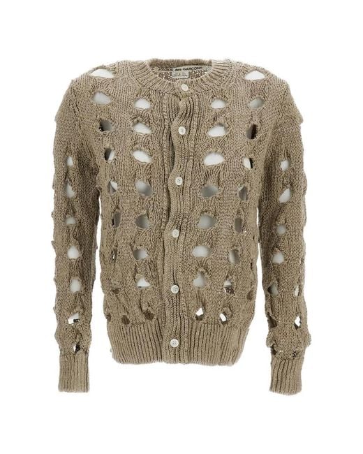 Comme des Garçons White Distressed-Effect Long-Sleeve Cardigan