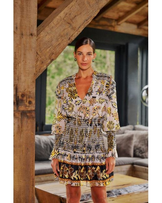 FARM Rio Silver Floral Tapestry Mini Dress in Natural Lyst