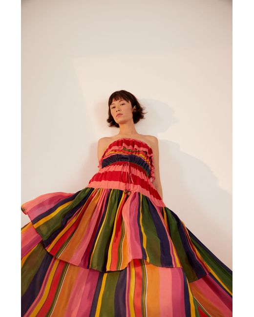 FARM Rio Synthetic Mixed Stripes Strapless Maxi Dress | Lyst