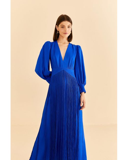 FARM Rio Bright Fringes Maxi Dress in Blue | Lyst