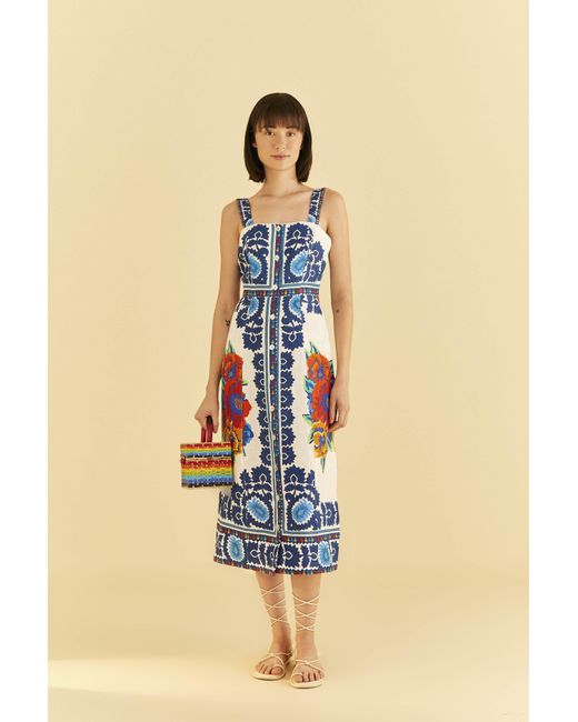 FARM Rio Offwhite Flower Tapestry Midi Dress in Blue Lyst