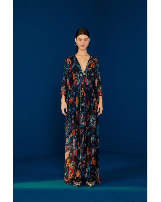 FARM Rio Synthetic Black Sunset Tapestry Kaftan Dress in Blue Lyst