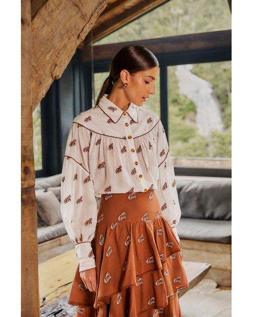 FARM Rio Embroidered Horses Blouse in White Lyst