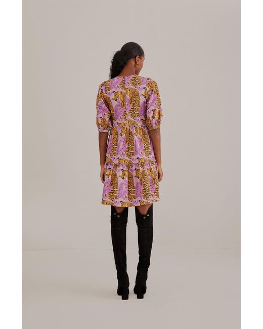 FARM Rio Lavender Tiger Leaves Puff Sleeve Mini Dress in Red | Lyst