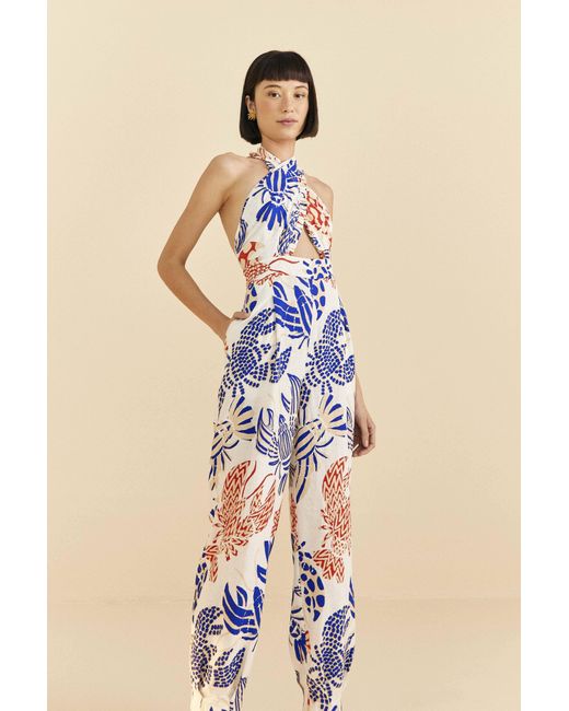 FARM Rio Off-white Mixed Lobsters Jumpsuit in Blue | Lyst