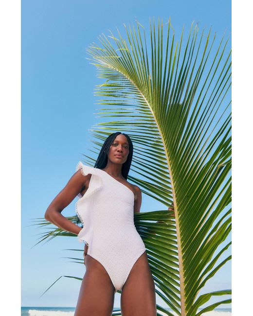 FARM Rio Ruffles Laise One Piece Swimsuit In White Lyst