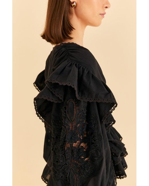 FARM Rio Long Sleeve V Neckline Blouse in Black Lyst