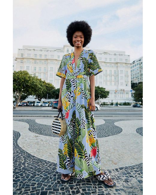 FARM Rio Blue Striped Bananas Jumpsuit in Gray Lyst