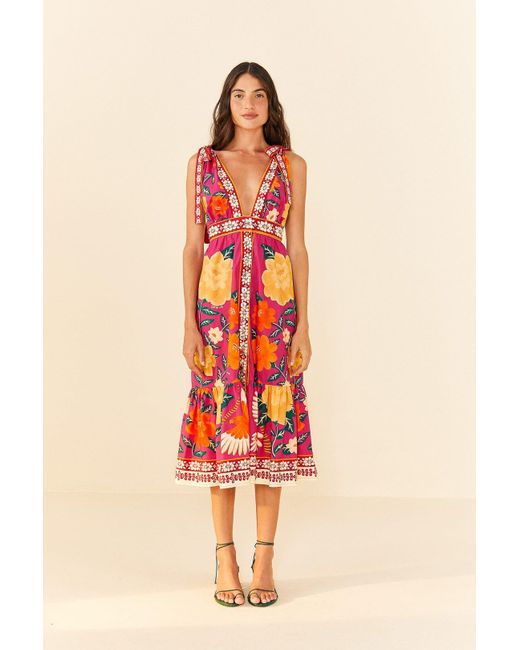 FARM Rio Pink Flower Tapestry Midi Dress Lyst