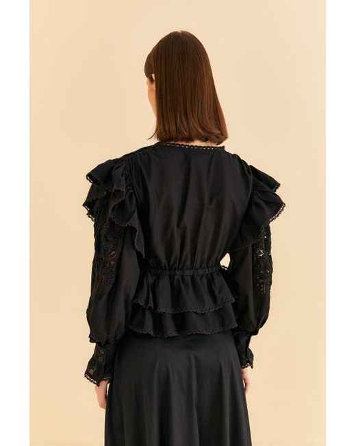 FARM Rio Long Sleeve V Neckline Blouse in Black Lyst