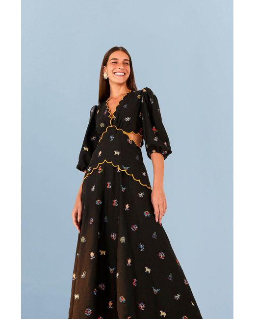 FARM Rio Zodiac Cross Stitch Embroidered Cut Out Dress in Blue Lyst