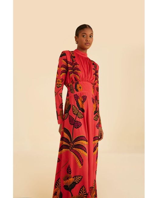 FARM Rio Blush Living Bloom High Neck Maxi Dress in Red | Lyst