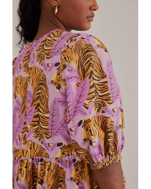 FARM Rio Lavender Tiger Leaves Puff Sleeve Mini Dress in Red | Lyst