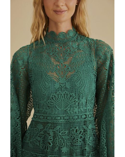 FARM Rio Dark Guipure Long Sleeve Maxi Dress in Green Lyst