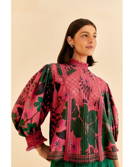 FARM Rio Blush Floral Yard Blouse in Red Lyst