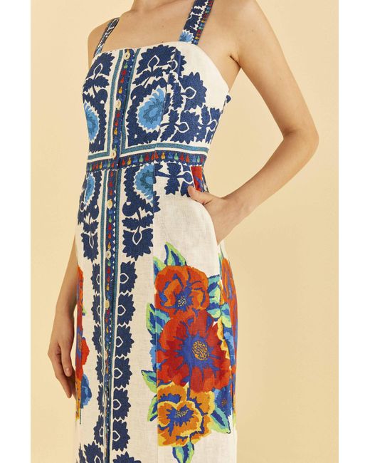 FARM Rio Offwhite Flower Tapestry Midi Dress in Blue Lyst