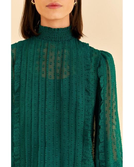 FARM Rio Ruffle Long Sleeve Blouse in Green Lyst
