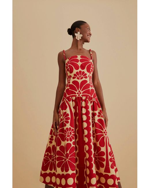FARM Rio Red Palermo Sleeveless Midi Dress | Lyst