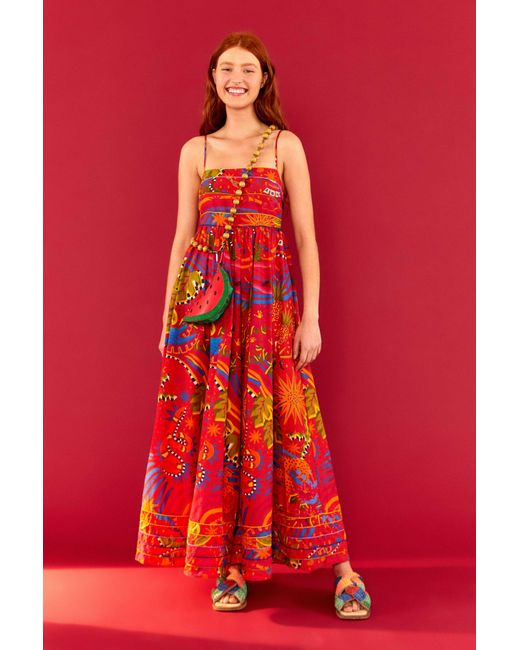 FARM Rio Cotton Red Maxi Dress - Lyst