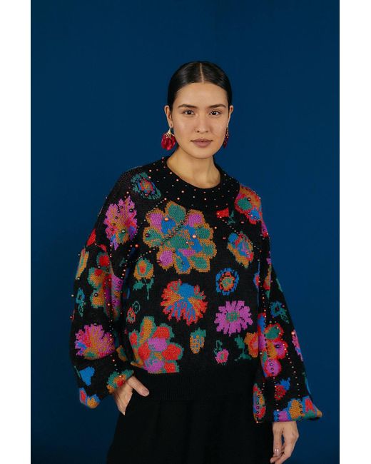 FARM Rio Embroidered Sweater in Blue Lyst