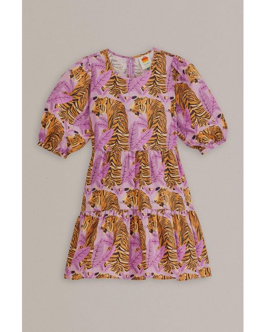 FARM Rio Lavender Tiger Leaves Puff Sleeve Mini Dress in Red | Lyst