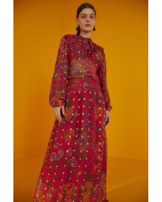 FARM Rio Red Sunset Tapestry Embroidered Maxi Dress | Lyst