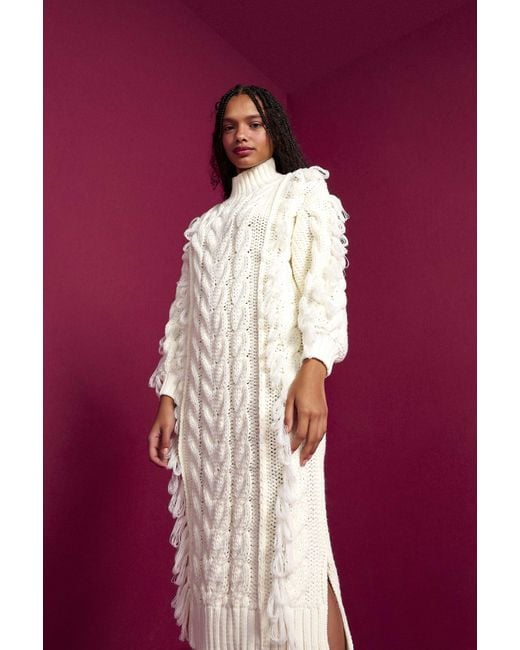 FARM Rio White Midi Sweater Dress in Red Lyst