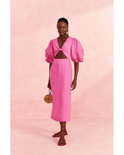 FARM Rio Cut Out Short Sleeve Midi Dress in Pink | Lyst