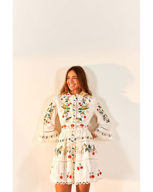 FARM Rio Pitanga Embroidered Belted Mini Dress in White | Lyst