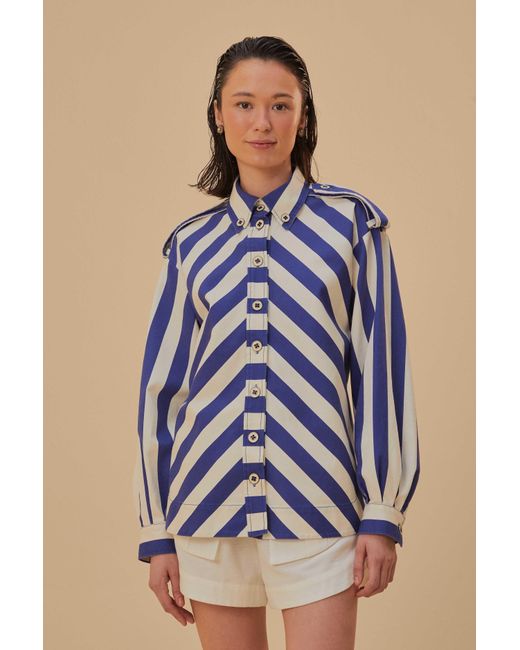 Farm Rio Blue Striped Long Sleeve Shirt, And