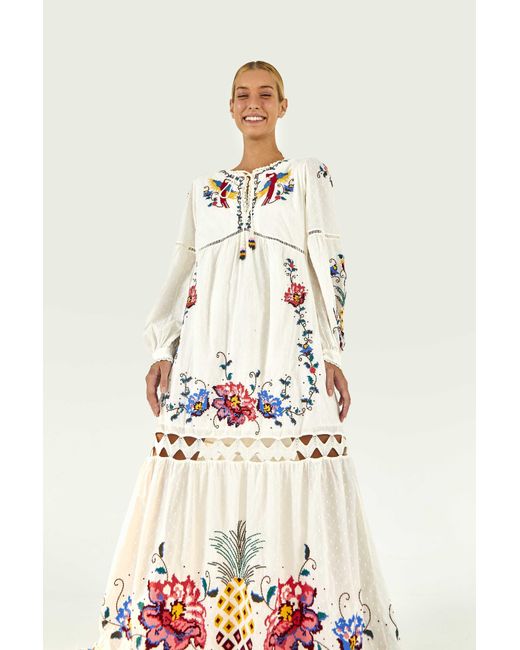 FARM Rio Macaw Cross Stitch Embroidered Maxi Dress in White | Lyst