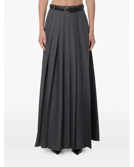 Self-Portrait Black Belted Pleated Maxi Skirt