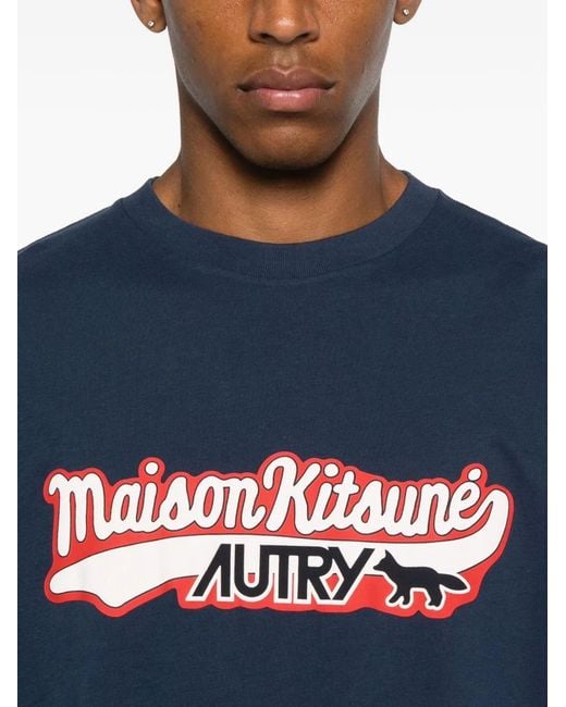 Autry X Maison Kitsune Blue Tshirt With Logo