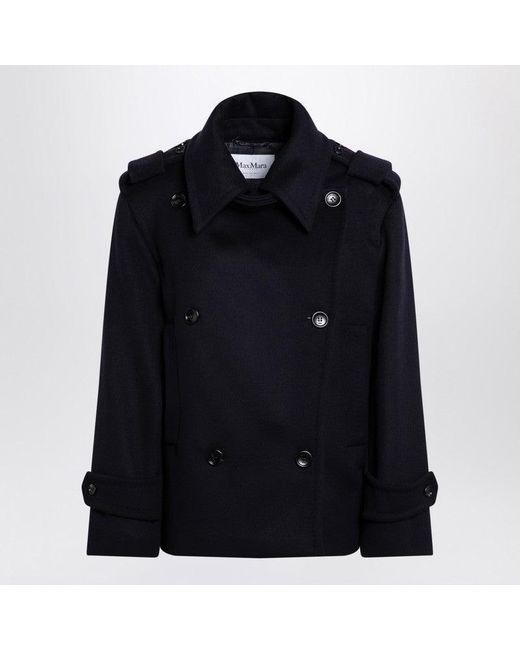 Max Mara Blue Double-Breasted Wool Coat