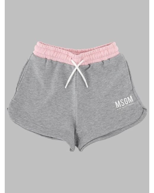 MSGM Gray Girls Cotton Fleece Mini Shorts